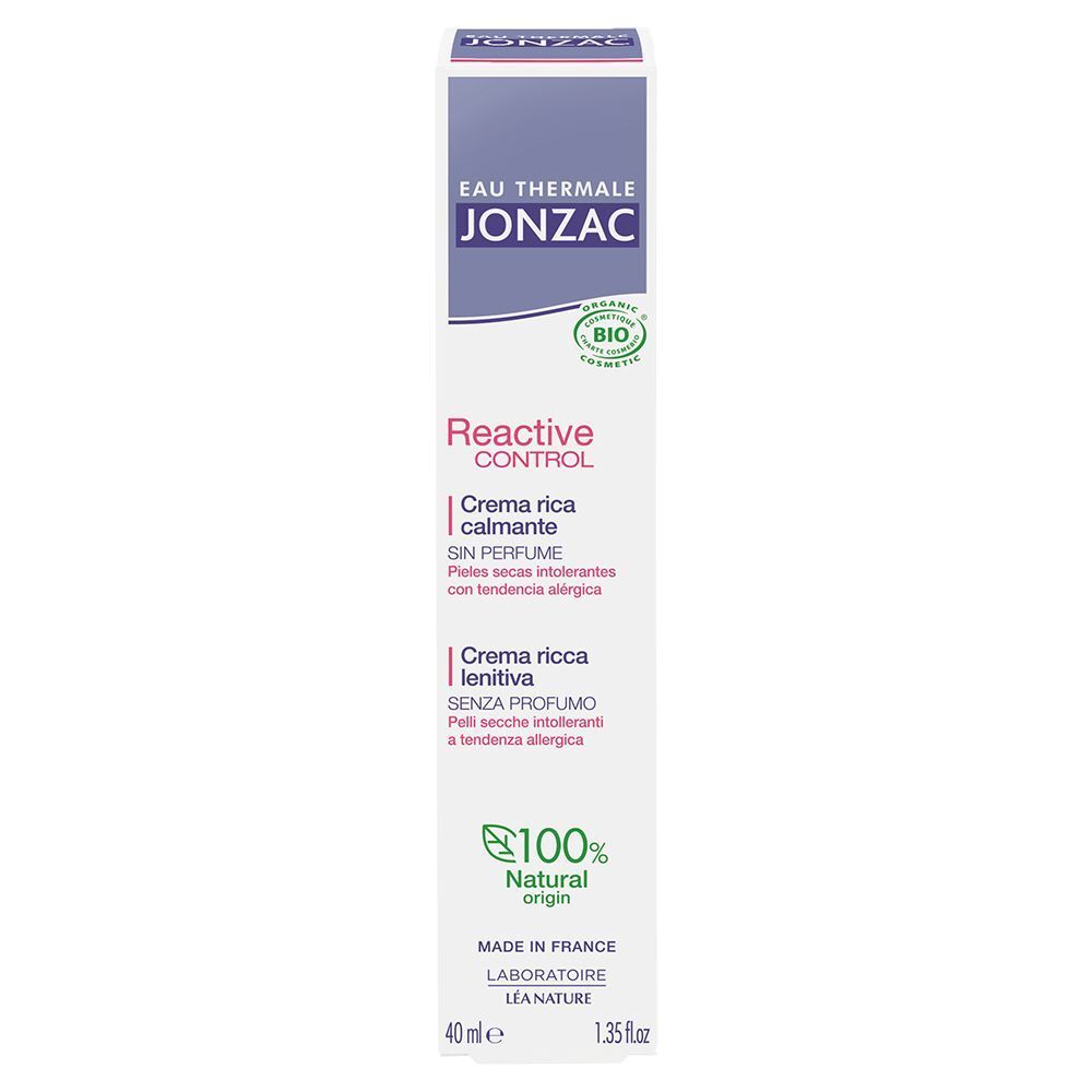 Confezione Eau Thermale Jonzac Crema Ricca Alta Tolleranza Reactive, 40ml, con sigillo Bio.