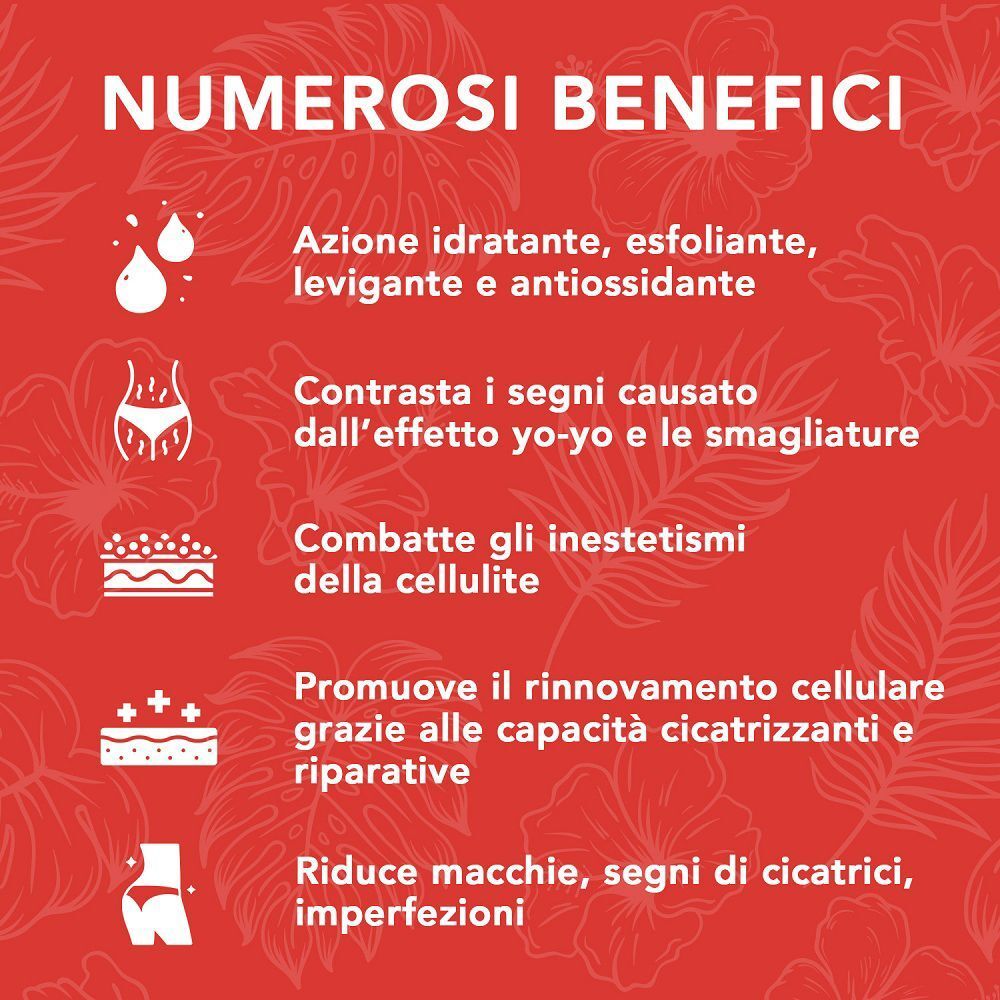 Elenco dei benefici del Siero Smagliature Colours of Life, tra cui idratazione e rinnovamento cellulare.