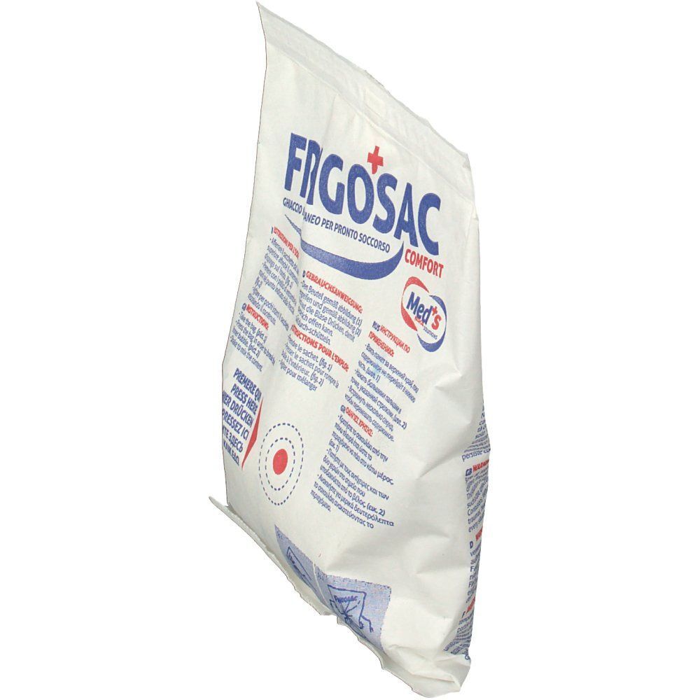 Un sacchetto bianco FRIGOSAC COMFORT visto di lato. Contiene istruzioni e avvertenze.