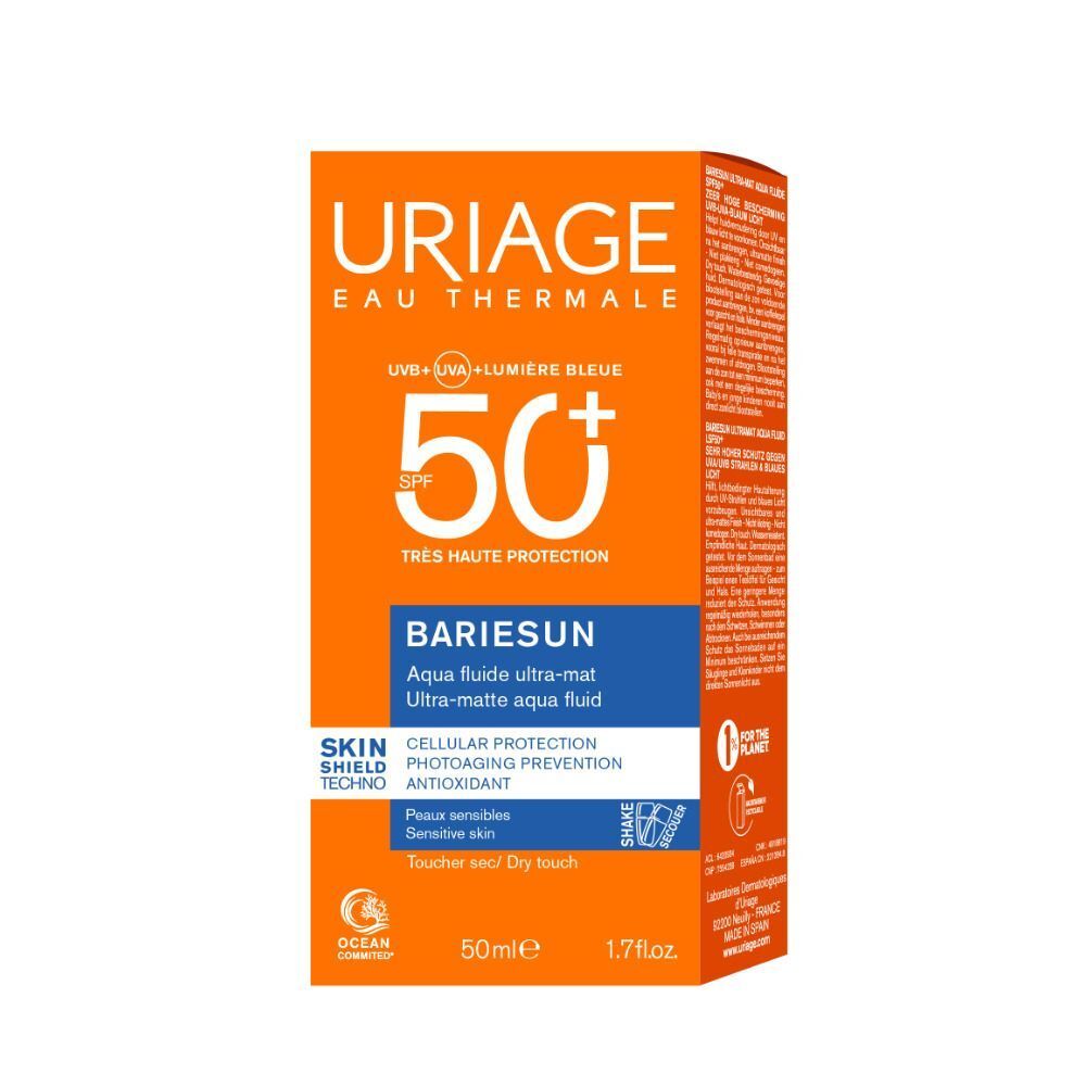 Crema solare viso Uriage Bariésun Aqua Fluid Ultra Mat SPF50+, 50ml.