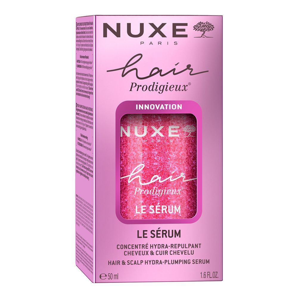 Confezione del siero per capelli Nuxe Hair Prodigieux, 50ml, con immagine del prodotto.