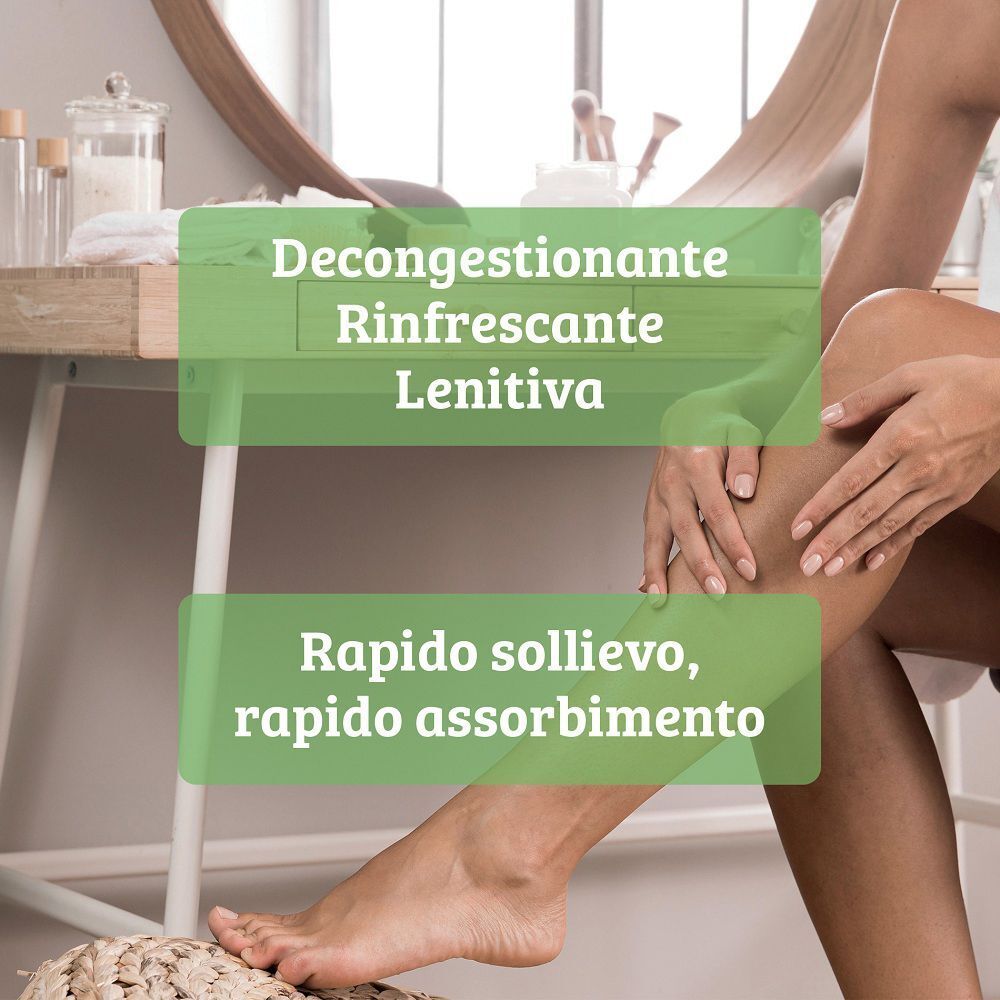 Donna applica Emofresh sulle gambe per un rapido sollievo.