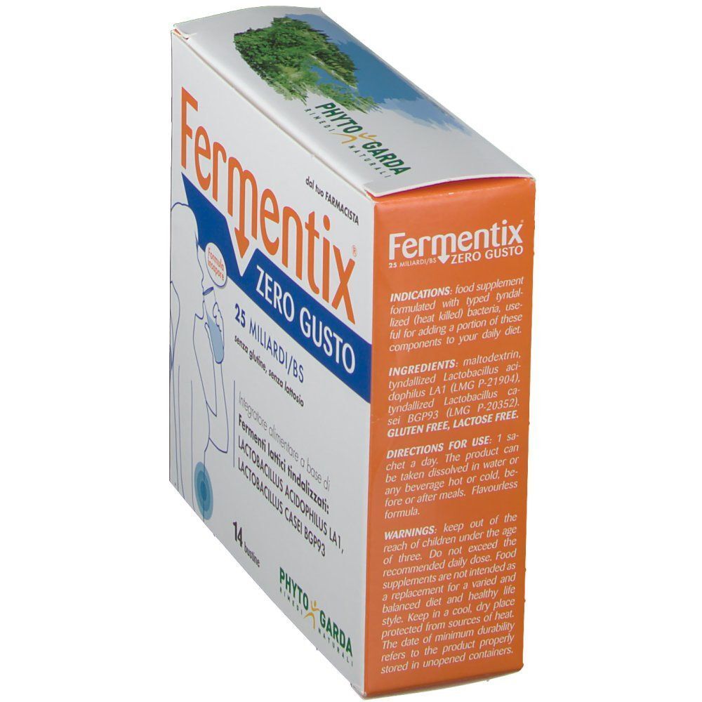 Una confezione di Fermentix Zero Gusto aperta, con ingredienti e istruzioni visibili.