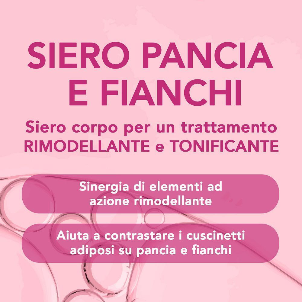 Primo piano del testo "SIERO PANCIA E FIANCHI" e informazioni sulla sua azione.