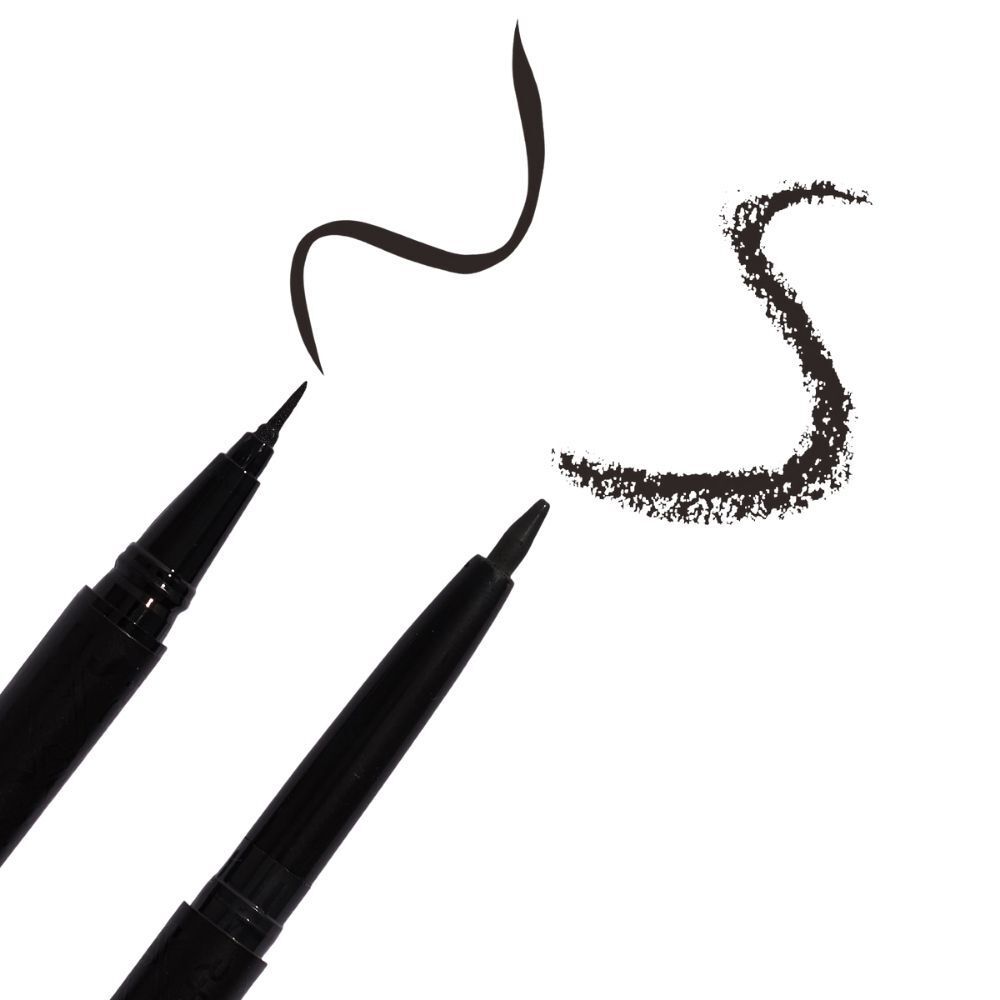 Due punte di eyeliner con linee nere su sfondo bianco.