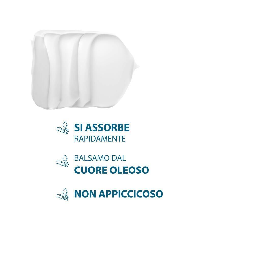Campione di texture del balsamo Dexyane Ducray: si assorbe rapidamente, cuore oleoso, non appiccicoso.
