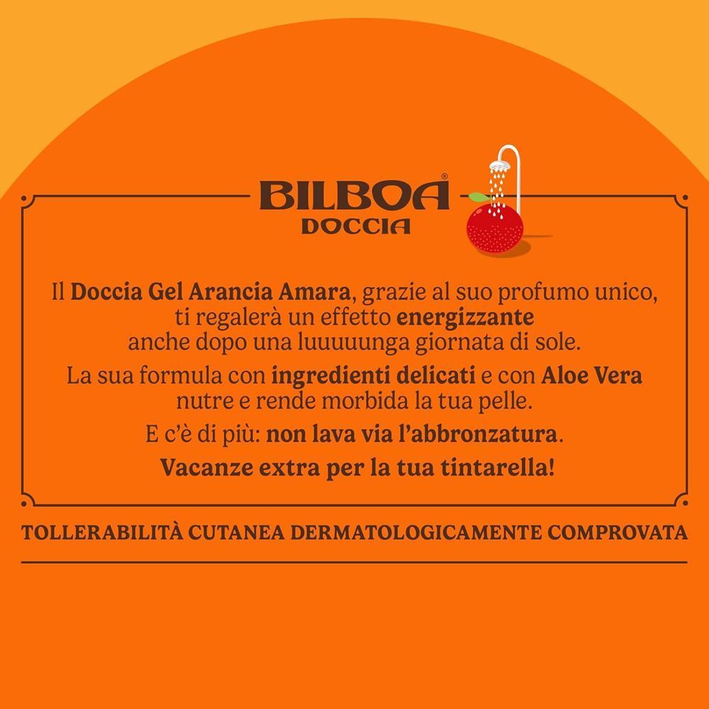 Informazioni su Bilboa Doccia Gel Arancia Amara, con Aloe Vera, tollerabilità cutanea dermatologicamente provata.