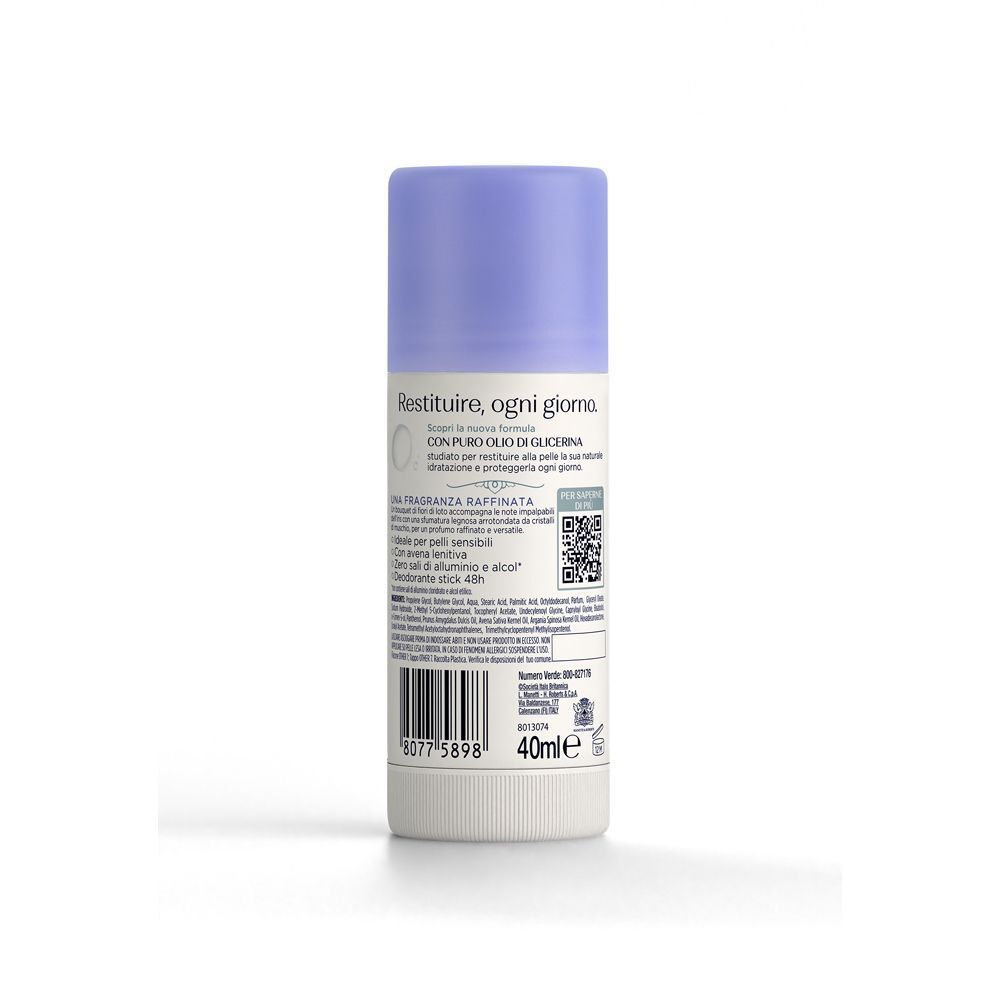 Retro di uno stick deodorante Neutro Roberts Sensibile con ingredienti e indicazione 40ml.