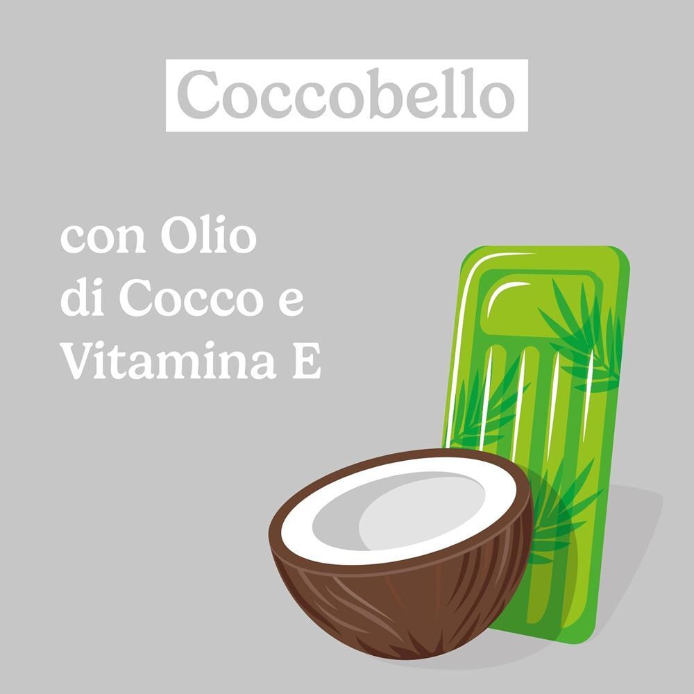 Grafica con Bilboa Coccobello, cocco, vitamina E e un materassino gonfiabile.