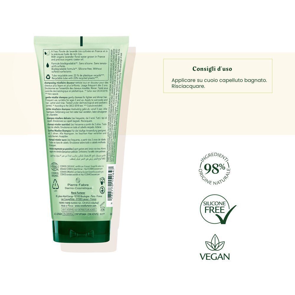 Retro del René Furterer Naturia Shampoo Micellare con istruzioni e sigilli.