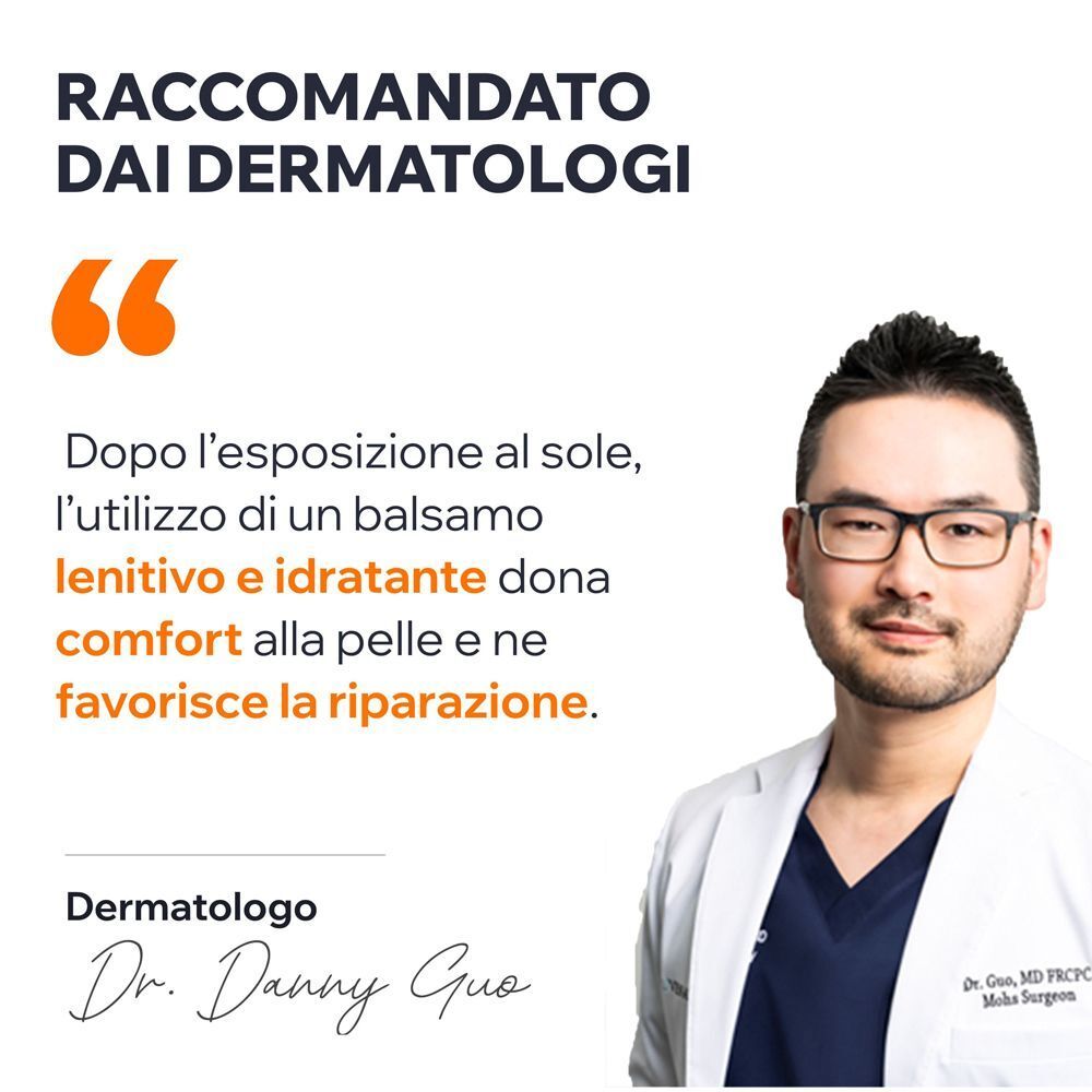 Il dermatologo Dr. Danny Guo raccomanda il balsamo doposole Uriage Bariésun per sollievo e riparazione.