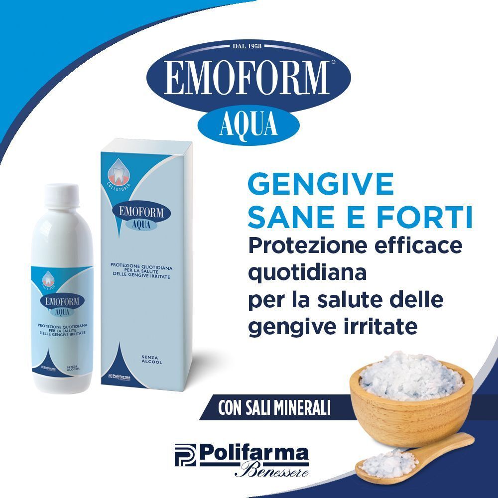 Emoform Aqua collutorio per gengive sane e forti con sali minerali.