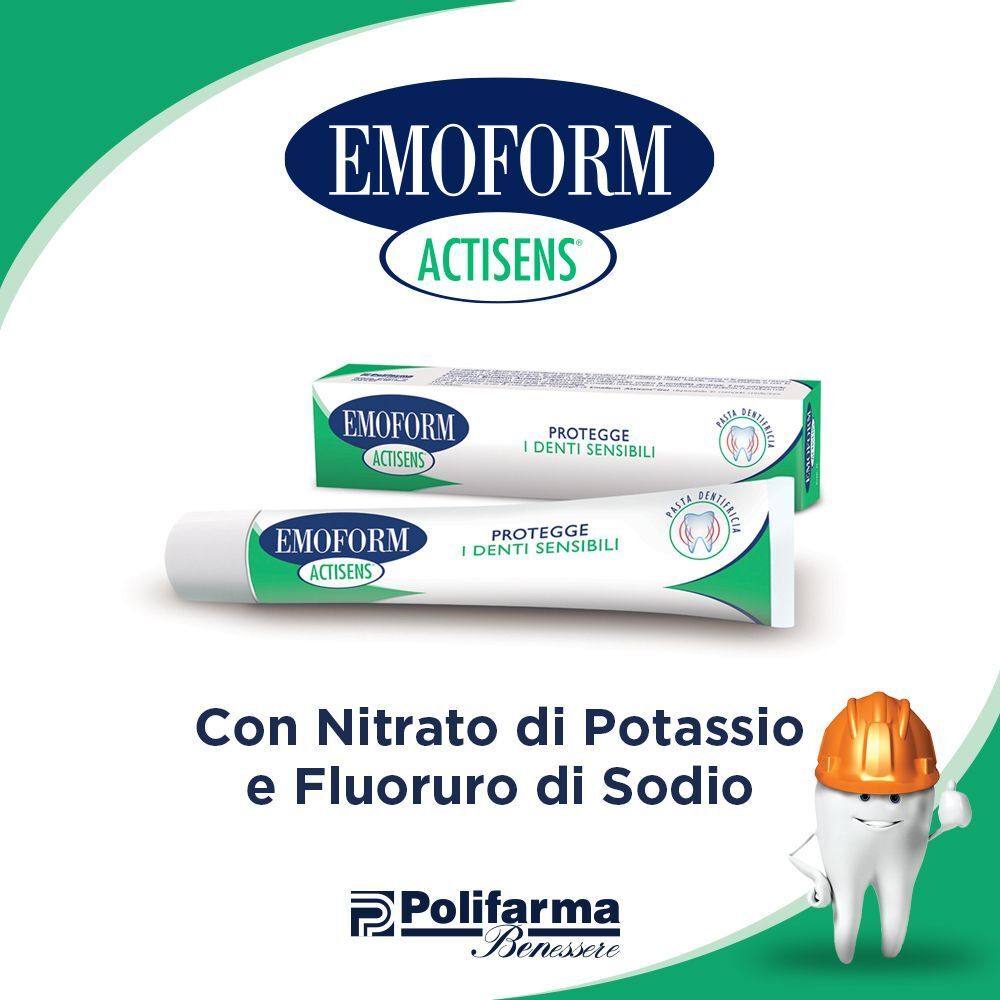 EMOFORM Actisens dentifricio per denti sensibili, con nitrato di potassio e fluoruro di sodio.