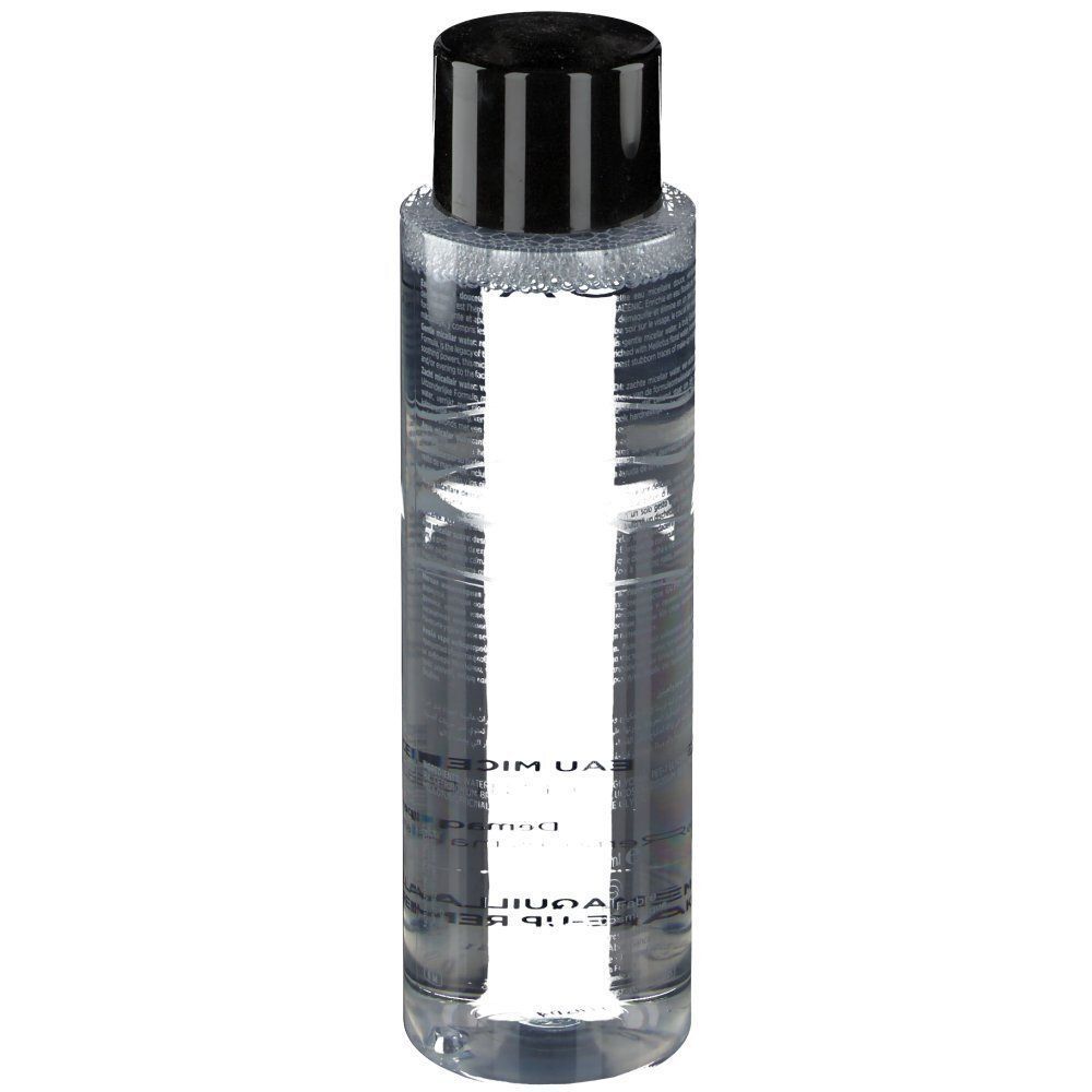 Un flacone di GALÉNIC Eau Micellare Delicata, contenuto trasparente, tappo nero, etichetta bianca con scritte nere.