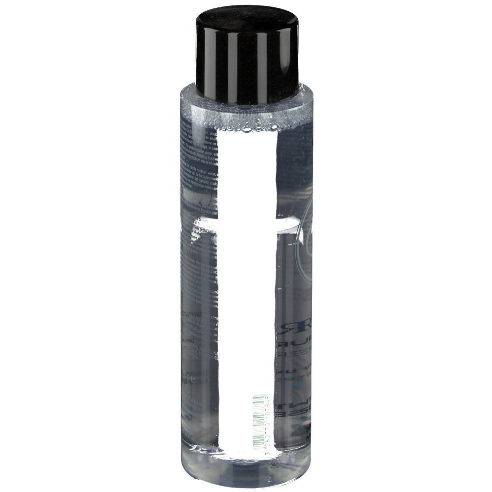 Un flacone di GALÉNIC Eau Micellare Delicata, contenuto trasparente, tappo nero, etichetta bianca con scritte nere.