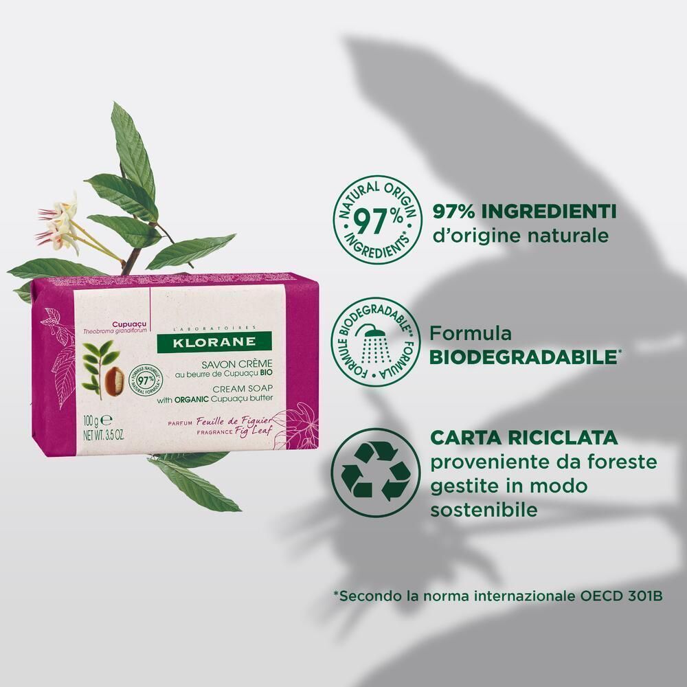 Sapone crema Klorane con burro di Cupuaçu, 97% ingredienti naturali, biodegradabile.