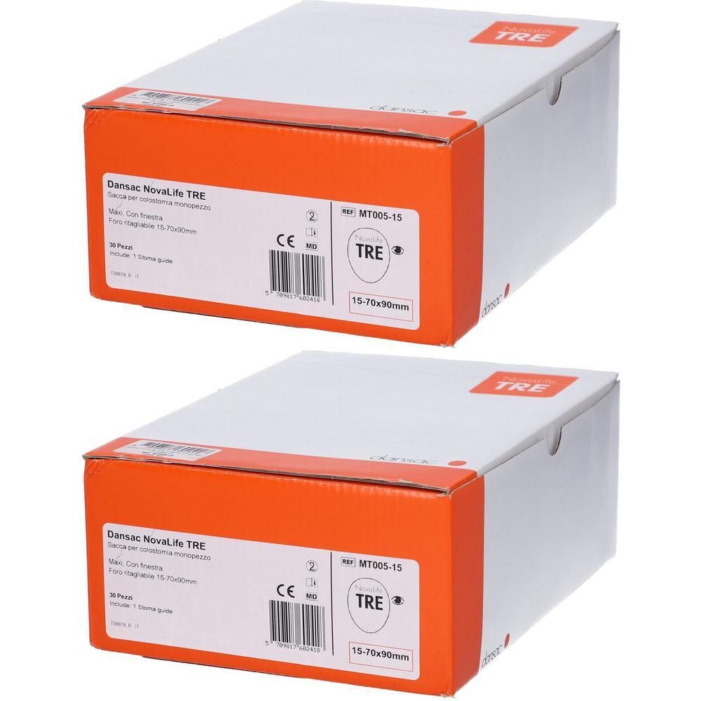 Dansac Novalife Tre 1 Sacca Chiusa Opaca Piana Maxi Per Colostomia Con Finestra Ritagliabile 15-70X90 Mm 620 Ml 30 Pezzi