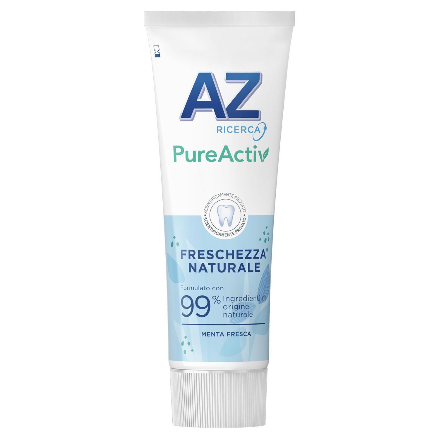 Tubo di dentifricio AZ PureActiv Freschezza Naturale, 99% ingredienti naturali.