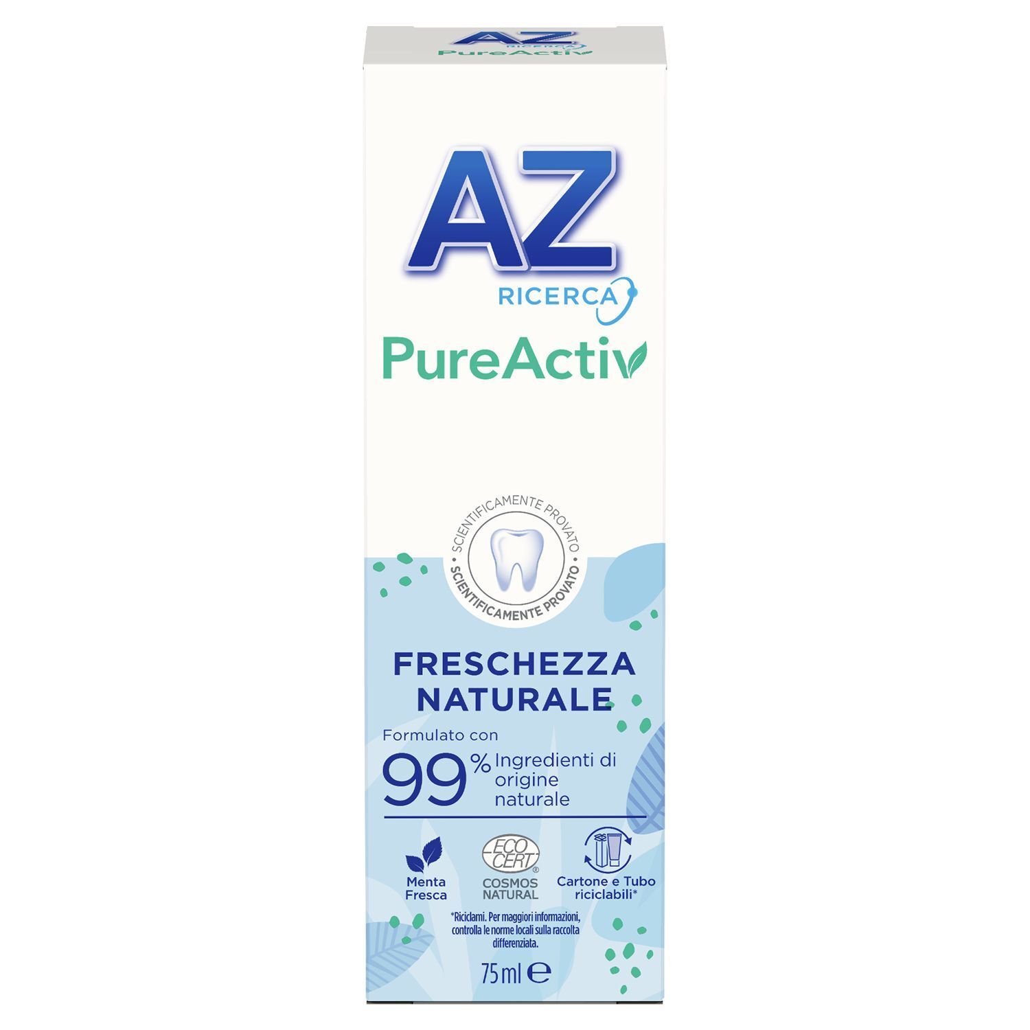 Confezione del dentifricio AZ PureActiv Freschezza Naturale, 75ml.