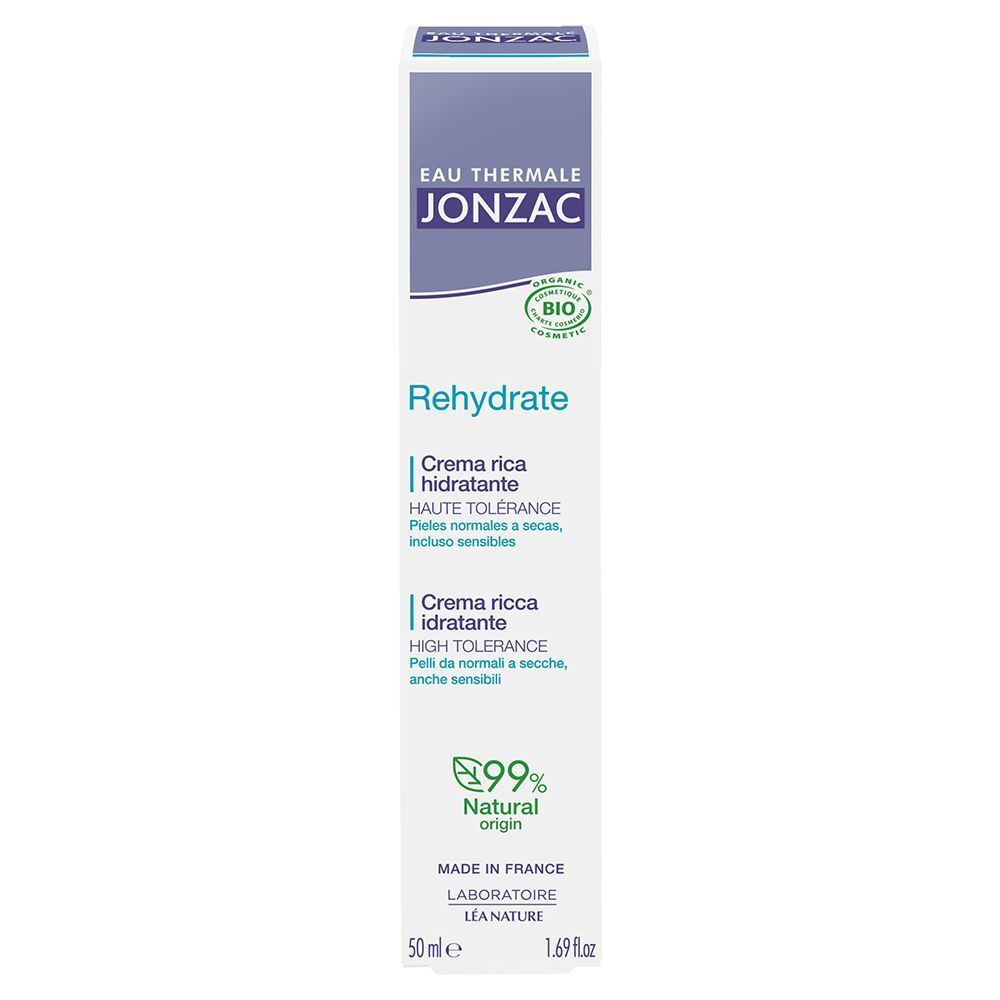 Confezione di crema idratante Eau Thermale Jonzac Rehydrate, 50ml, fronte.