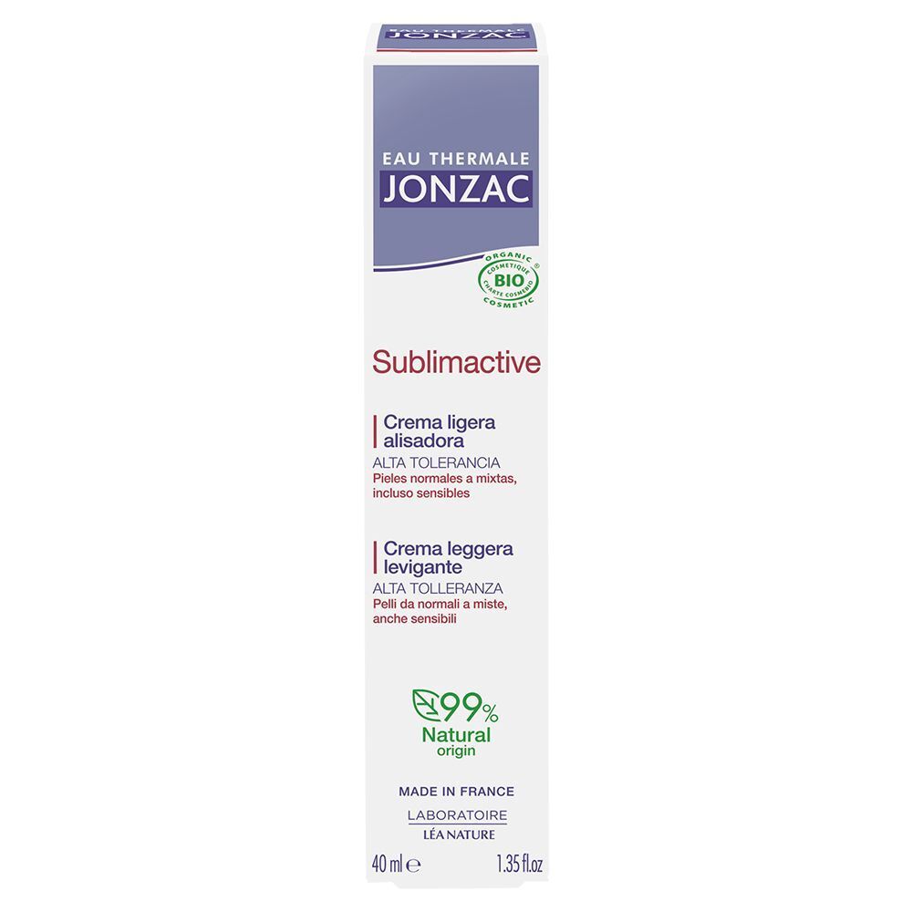Confezione della Crema leggera levigante anti-età Sublimactive Eau Thermale Jonzac, 40ml.