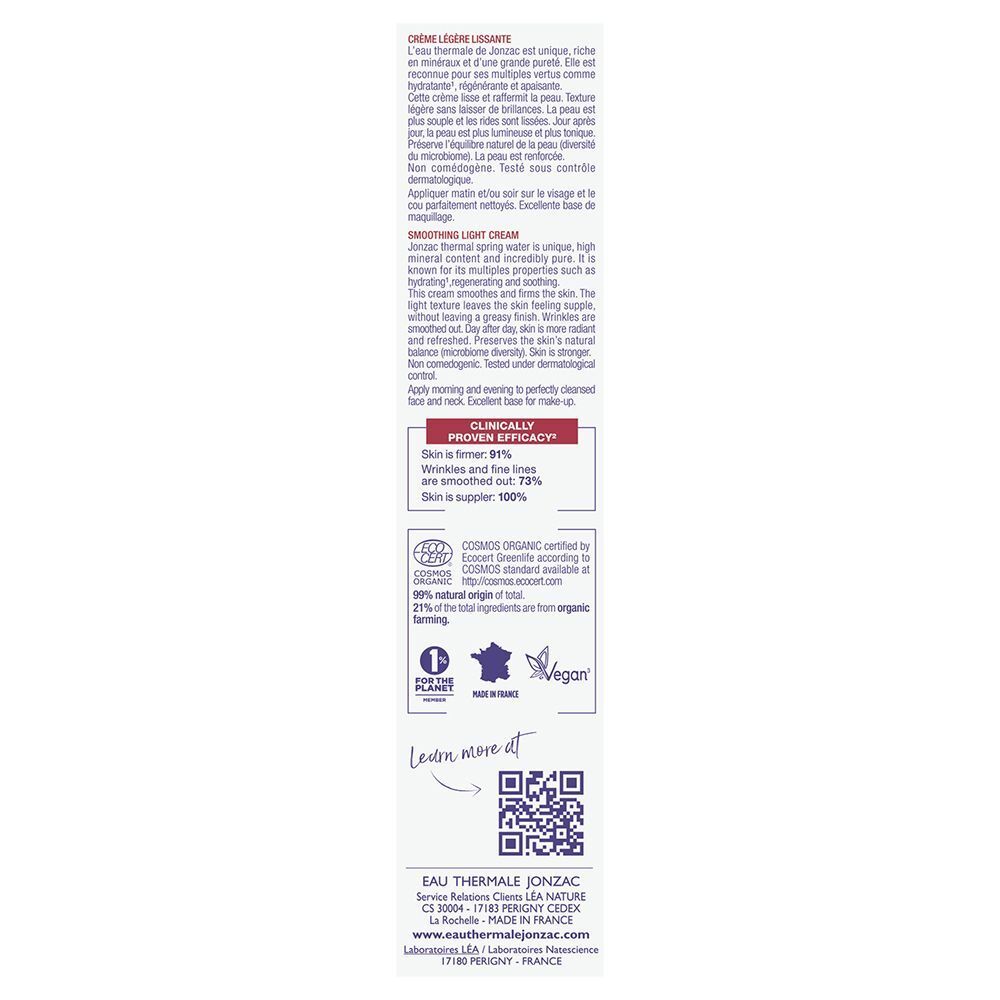 Retro della confezione della Crema Sublimactive Eau Thermale Jonzac con informazioni sul prodotto.