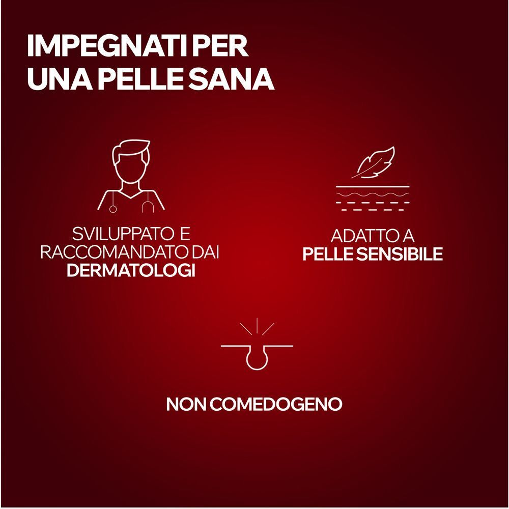 Sviluppato da dermatologi, adatto a pelli sensibili, non comedogeno.