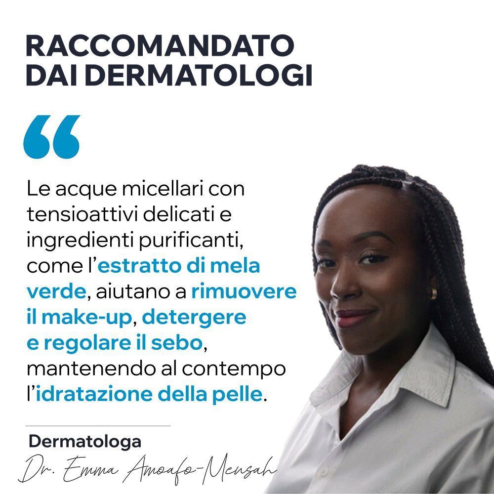 Una donna con i capelli intrecciati sorride alla telecamera. Il testo dice: 'Raccomandato dai dermatologi'.