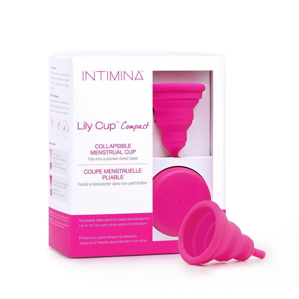 Confezione INTIMINA Lily Cup Compact con una coppetta mestruale rosa.