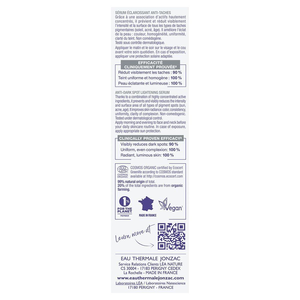 Retro della confezione del siero Eau Thermale Jonzac Pigment Control con istruzioni.