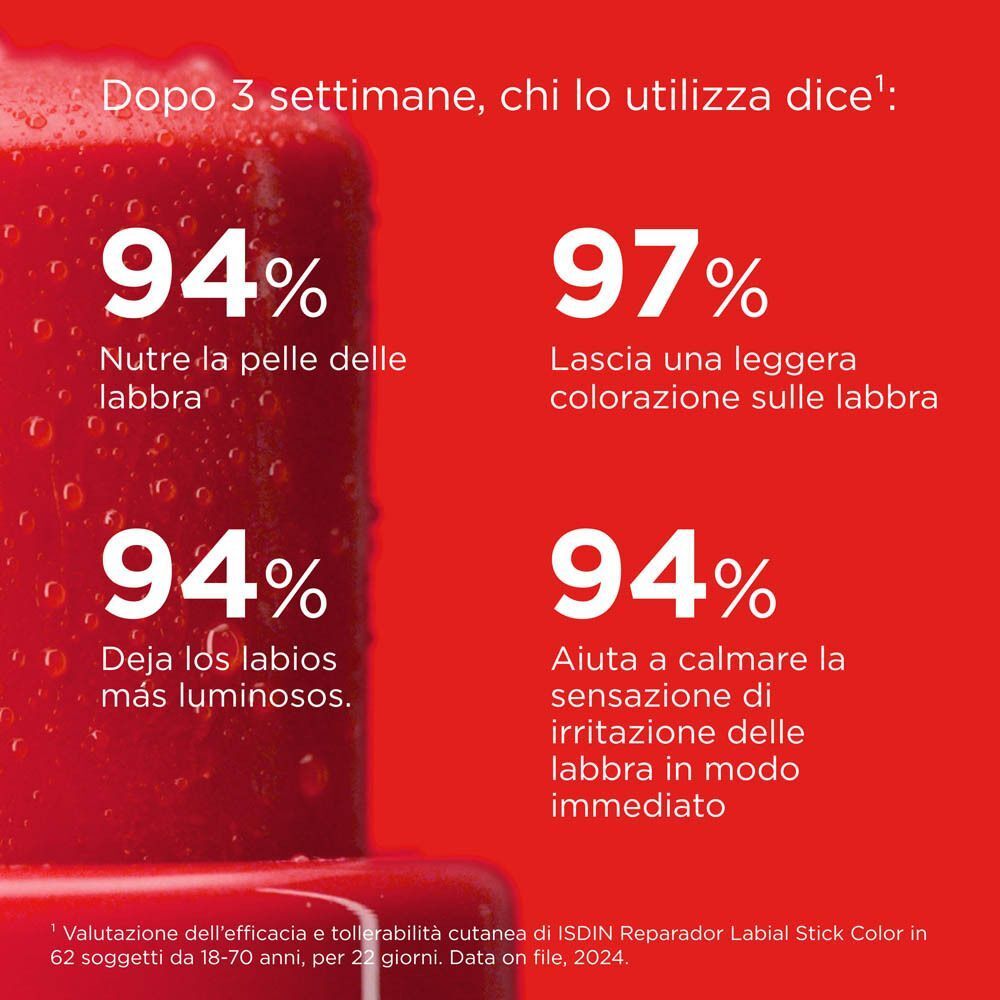 Risultati percentuali della cura delle labbra con ISDIN Reparador Labial Stick.