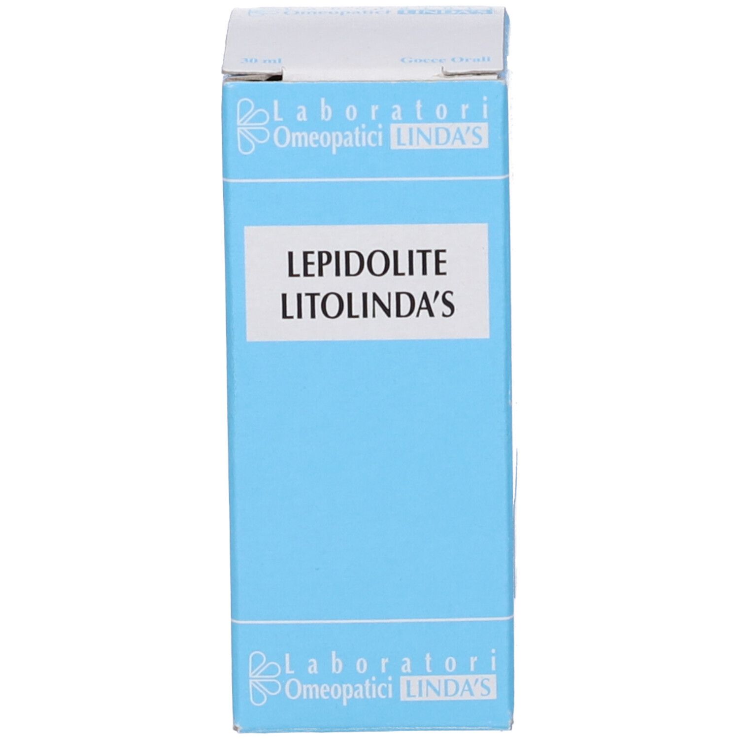 Scatola azzurra con nome del prodotto. Logo del produttore. Testo sulla scatola.