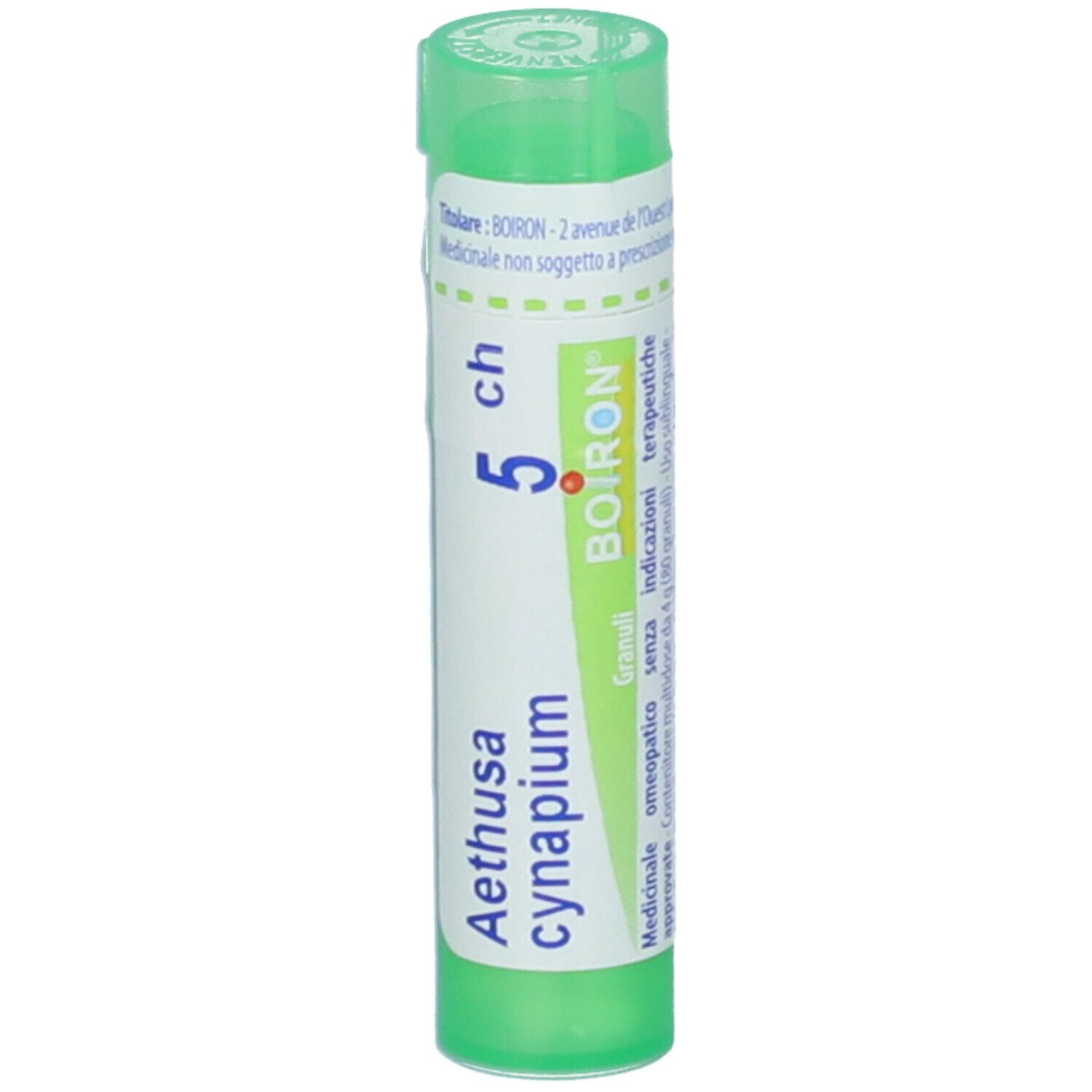 Aethusa cynapium 5 ch. Confezione cilindrica verde. Scritta: BOIRON, Granuli.