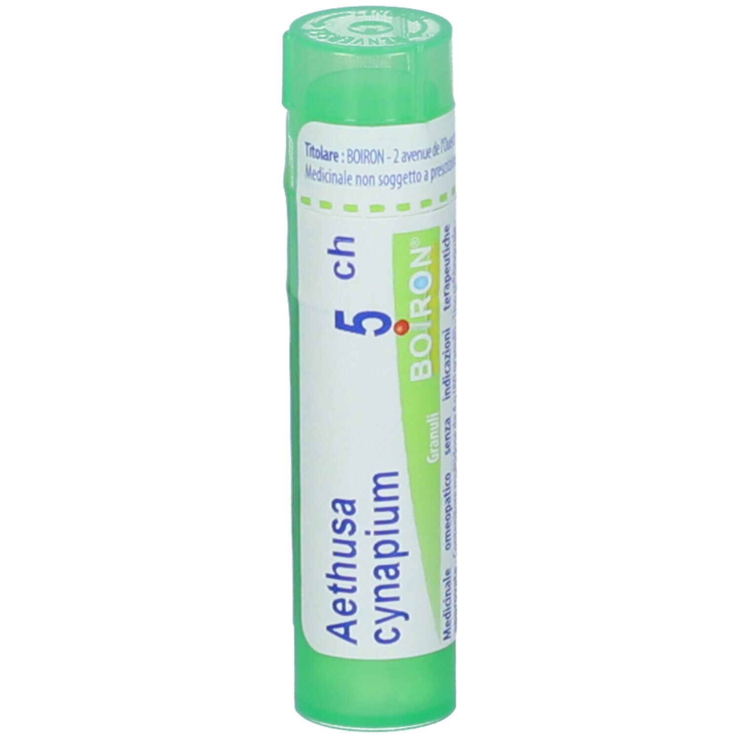 Aethusa cynapium 5 ch. Confezione cilindrica verde. Scritta: BOIRON, Granuli.