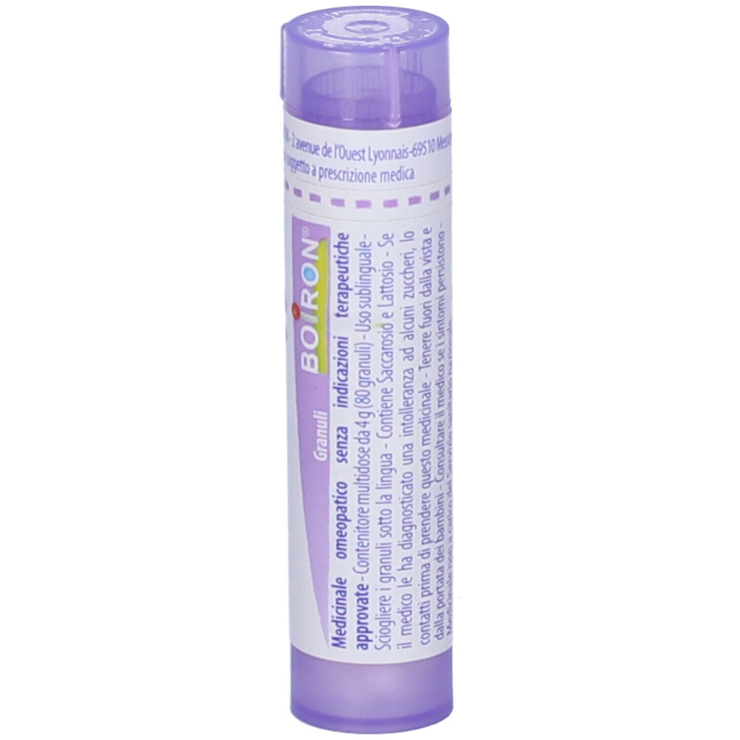 Tubo viola con etichetta bianca. Scritta: Tubercolinum 30 ch, BOIRON. Prodotto in posizione verticale.