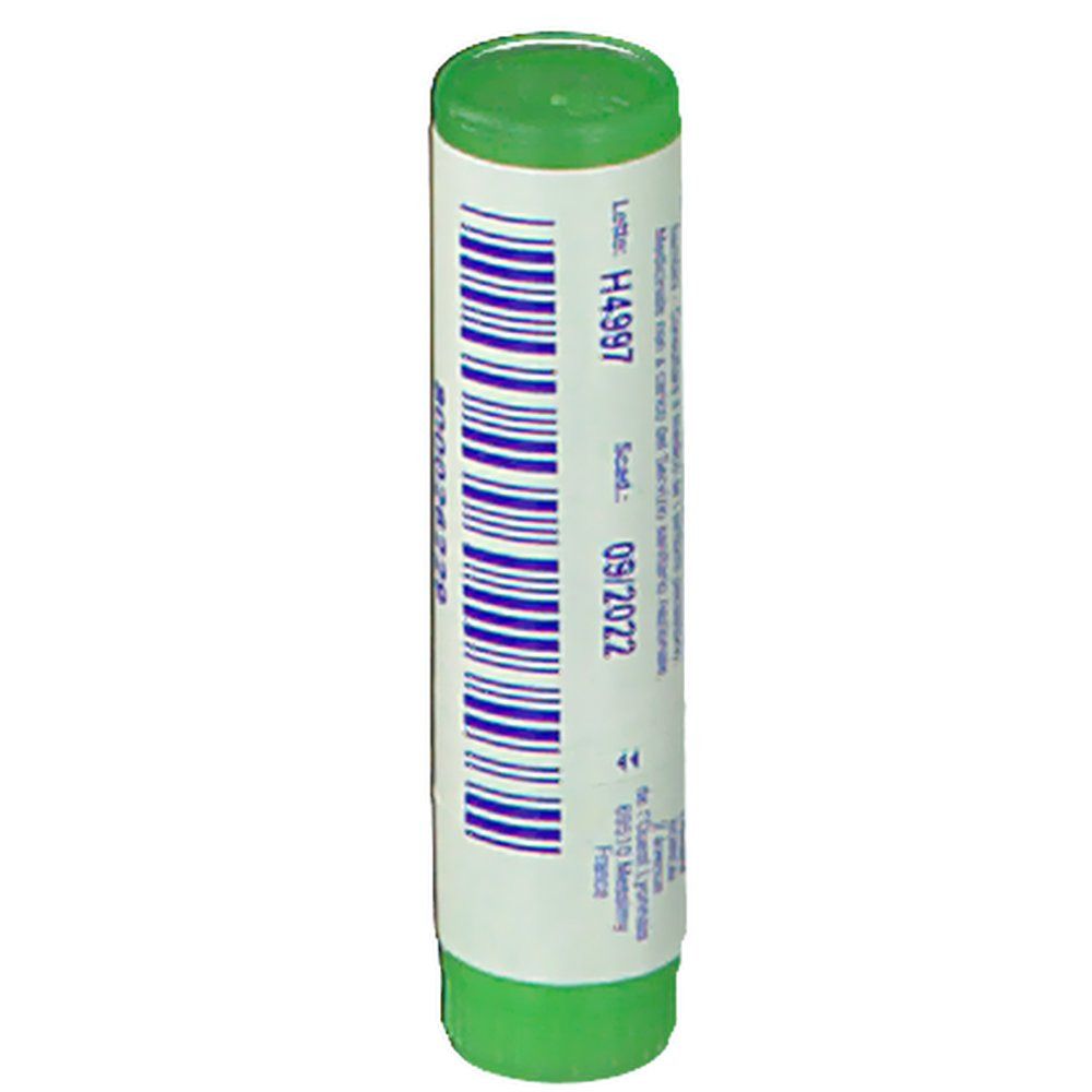 Confezione cilindrica, tappo verde. Codice a barre e testo. Scritta H4997, 09/2022. Prodotto in Francia.