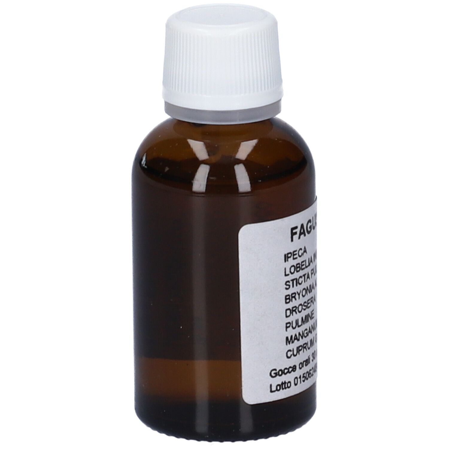 Flacone in vetro ambrato con applicatore verde e punta bianca, etichetta con scritte nere.