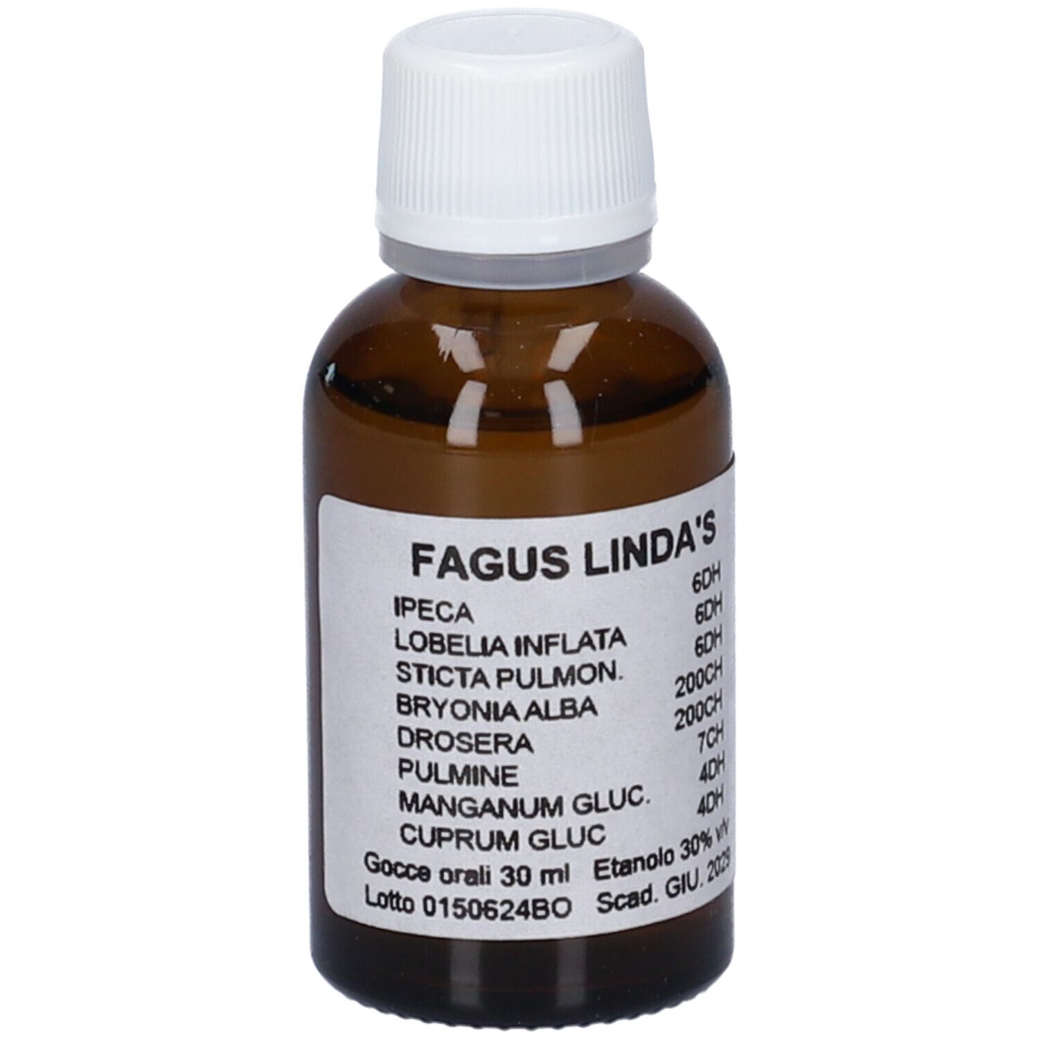 Flacone gocce Fagus Linda's con etichetta e scatola.