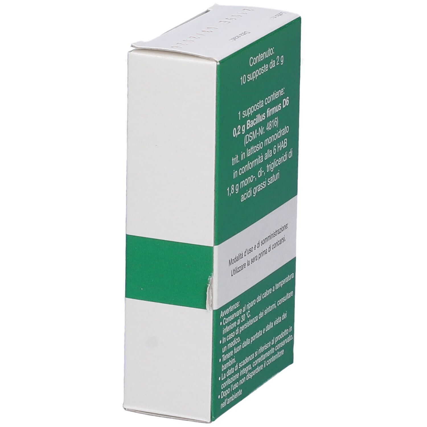 Confezione Sanum Recarcin D6 Supposte. Vista dettagliata del retro. Testo sugli ingredienti e l'uso. 10 supposte.