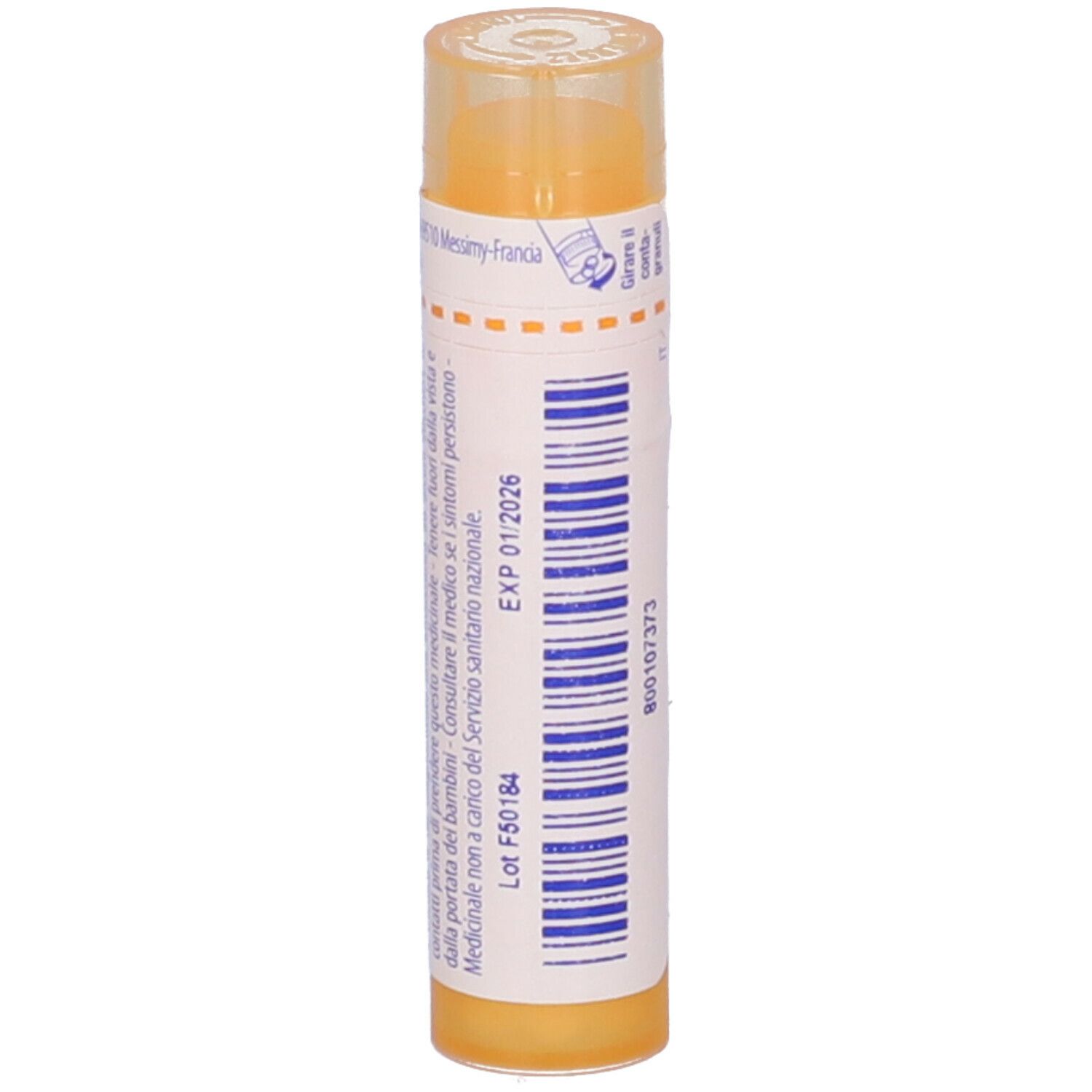 Confezione cilindrica gialla con etichetta. Scritta 'EXP 01/2026'.