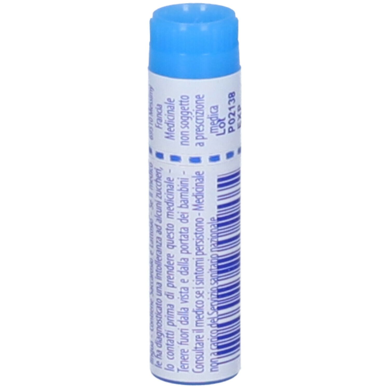 Confezione cilindrica con tappo blu. Scritta: Colibacillinum 9 ch, testo in italiano.