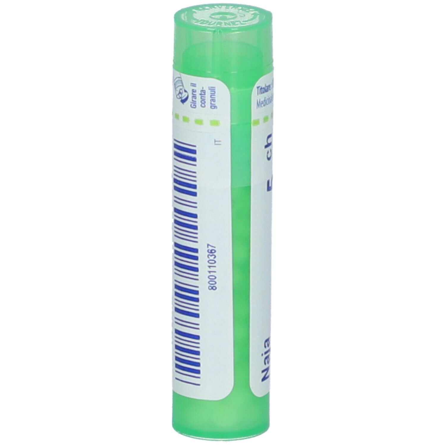 Tubo verde con etichetta bianca. Scritta: Naja, 800110367, IT.