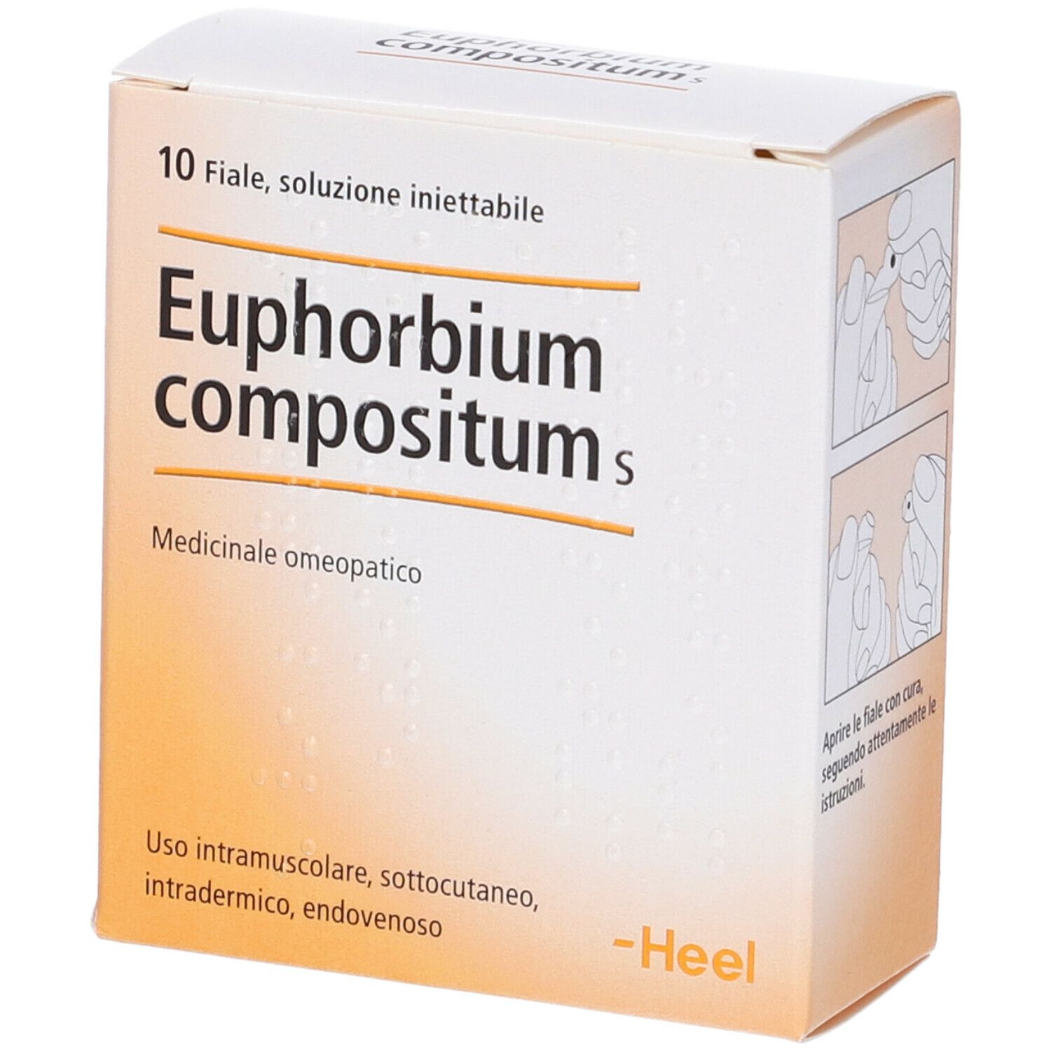 Scatola "Euphorbium compositum s". 10 fiale, soluzione iniettabile. Marchio Heel. Illustrazioni.