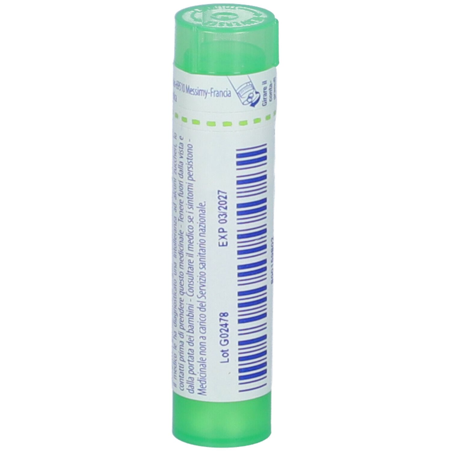 Tubo verde con etichetta bianca. Scritta: Chimaphila, EXP 03/2027. Lot G02478. Altre informazioni.