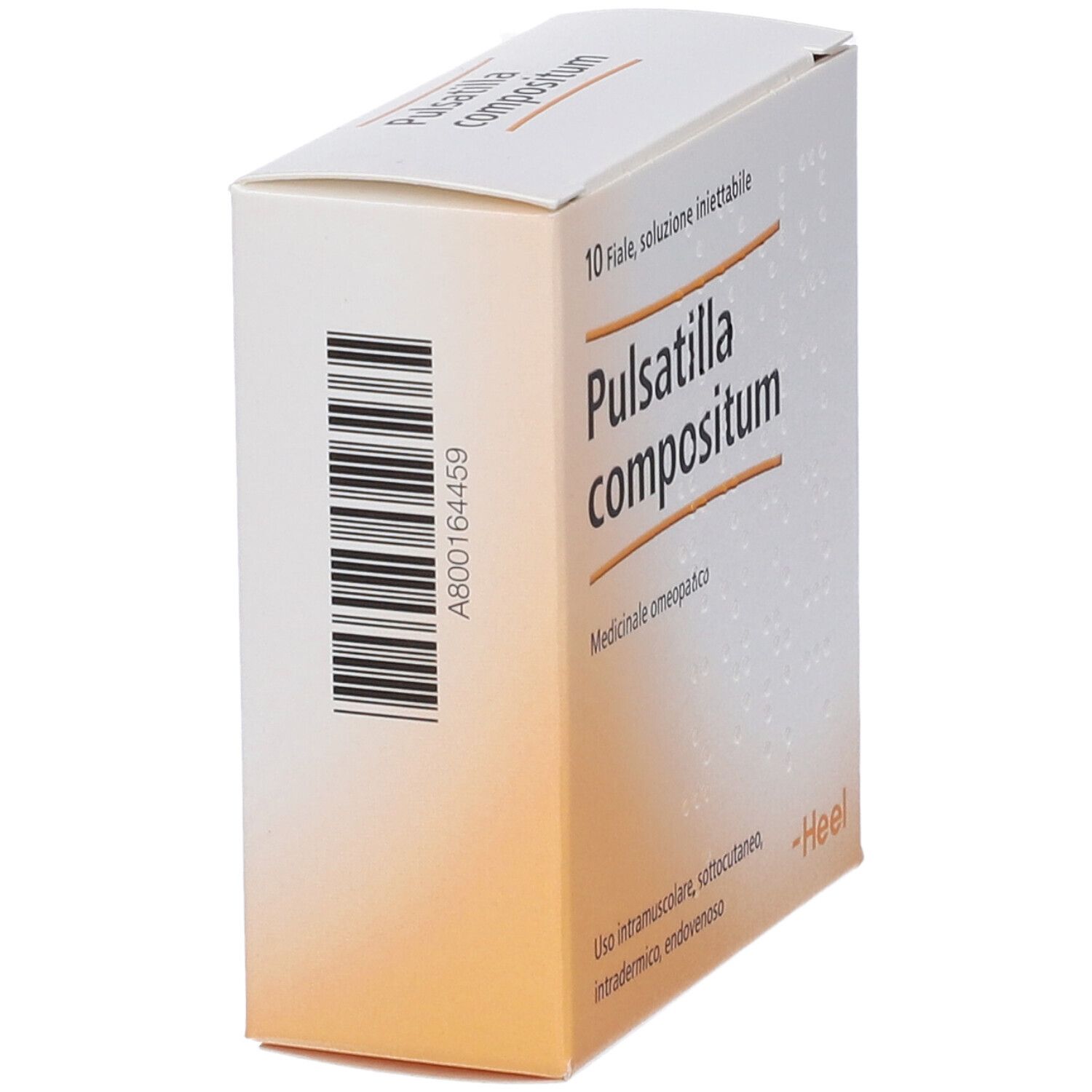 Lato scatola Pulsatilla compositum. Codice a barre. Informazioni testuali. Indirizzo produttore.
