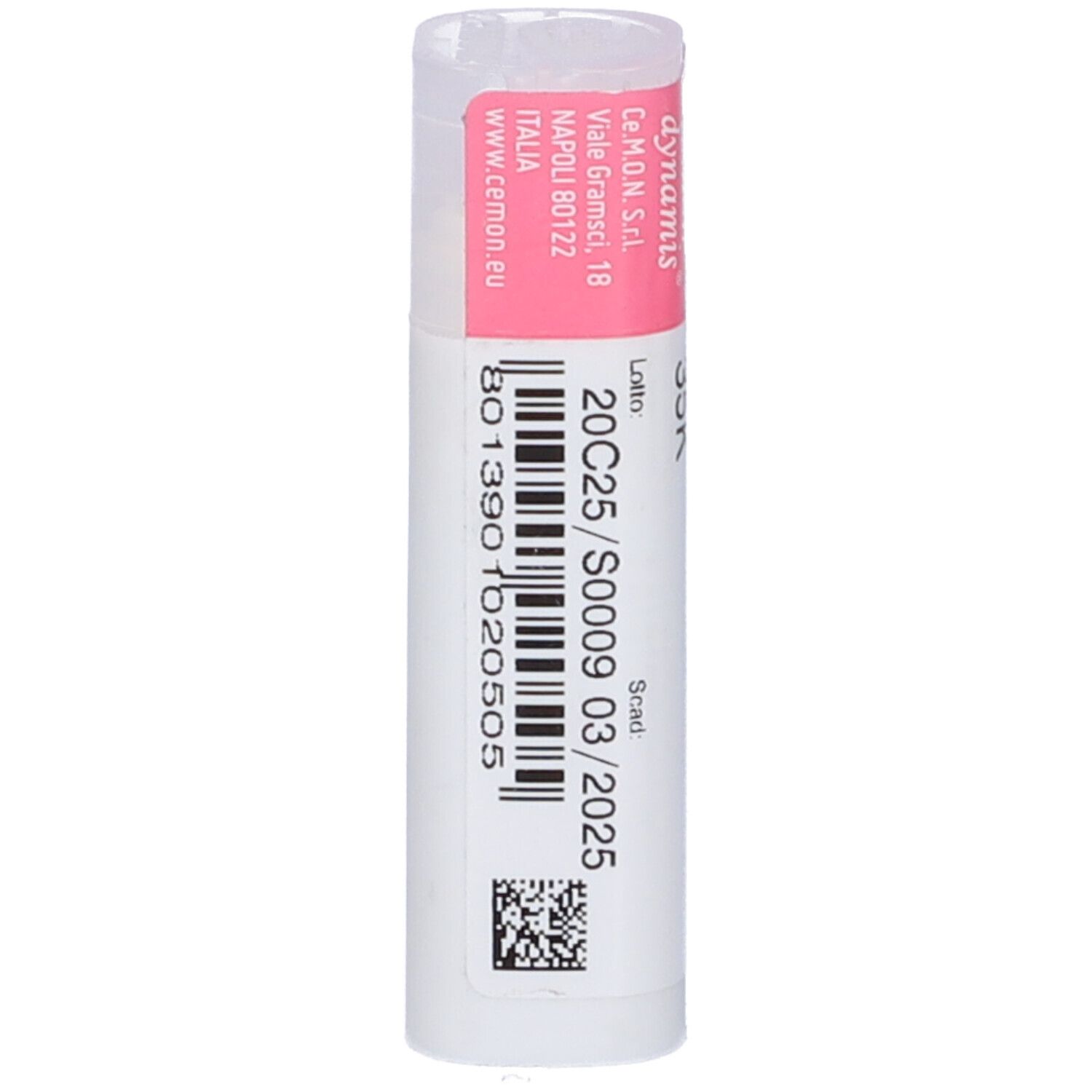 Confezione cilindrica con etichetta rosa. Scritta: Cemon, Silicea 35K. Indirizzo del produttore e numero di lotto.