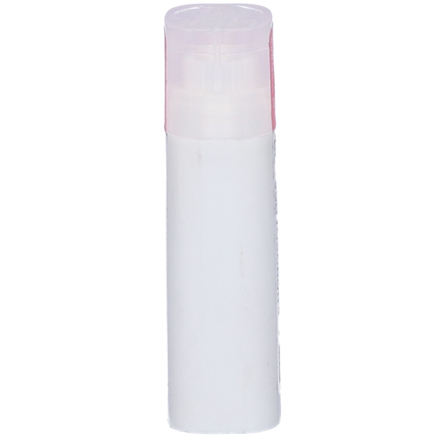 Confezione cilindrica, bianca con coperchio rosa. Senza etichetta, visibile solo la forma.
