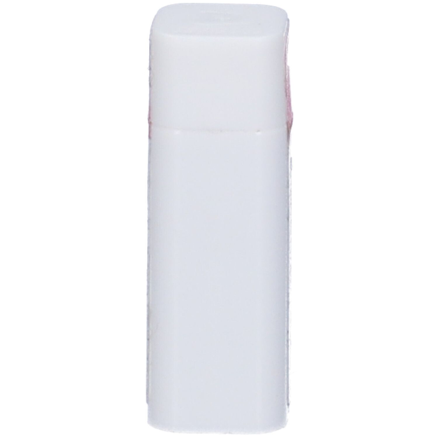 Contenitore bianco rettangolare con bordi arrotondati. Etichetta rosa in alto.
