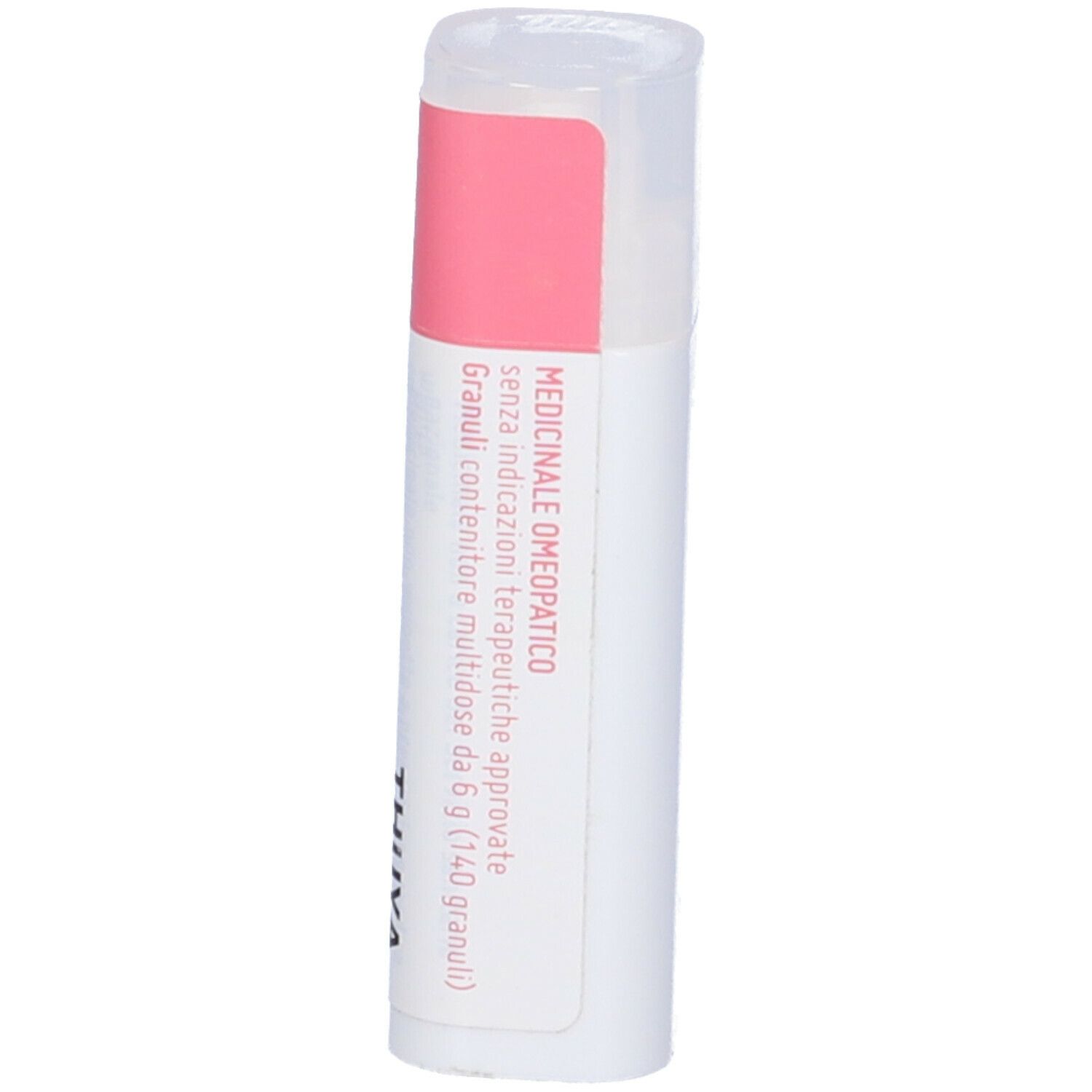 Confezione cilindrica con etichetta rosa e bianca. Testo: Testo aggiuntivo.