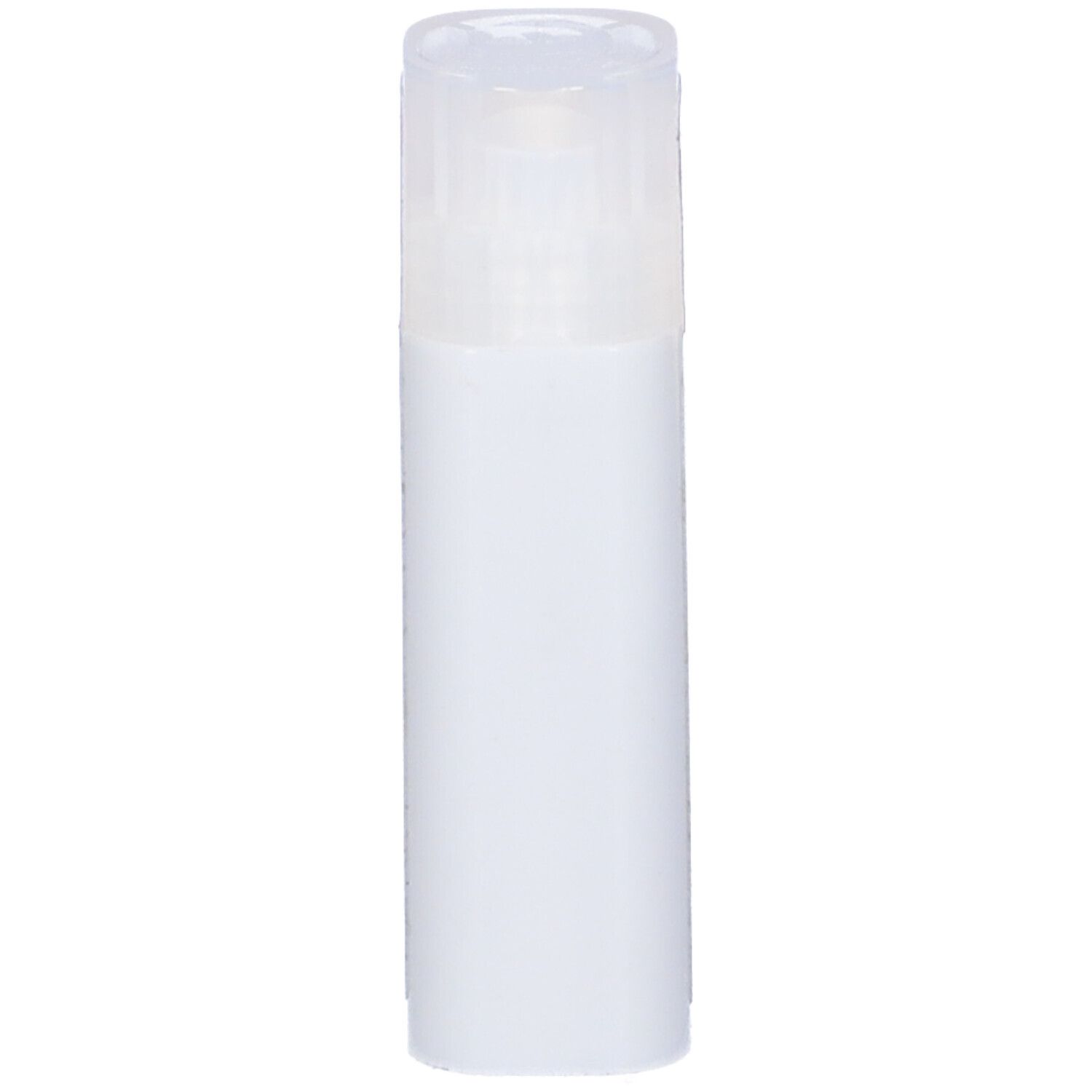 Contenitore cilindrico bianco con coperchio trasparente.